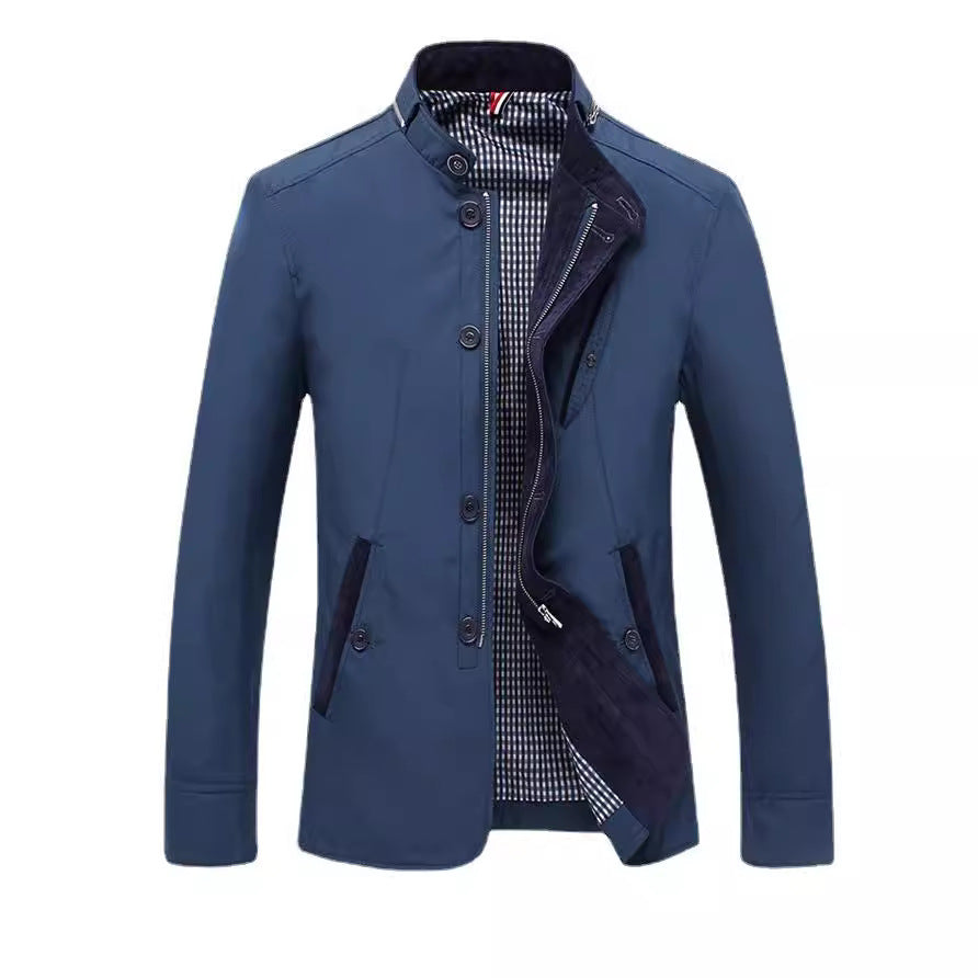 Herr Lätt Canvas Fältjacka med Stående Krage och Combined Zipper-Button Fram