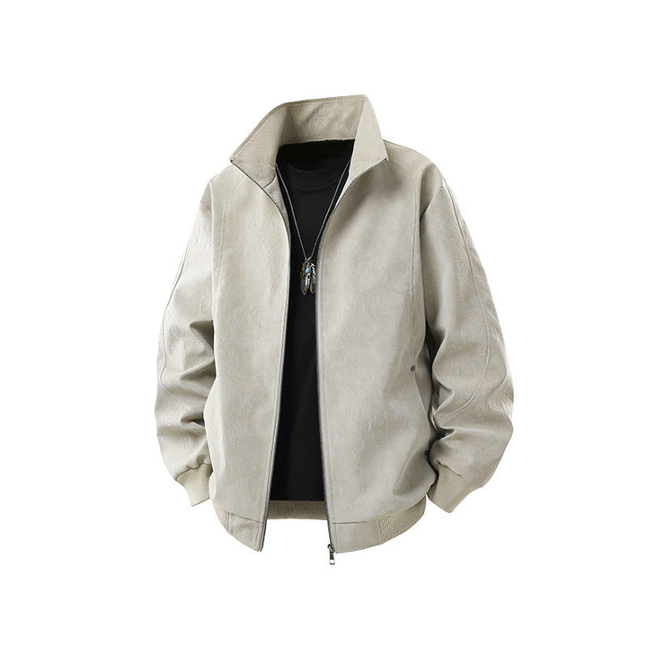 Herr Kunstleder-Blouson med Hög Ståkrage och Dold Dragkedja