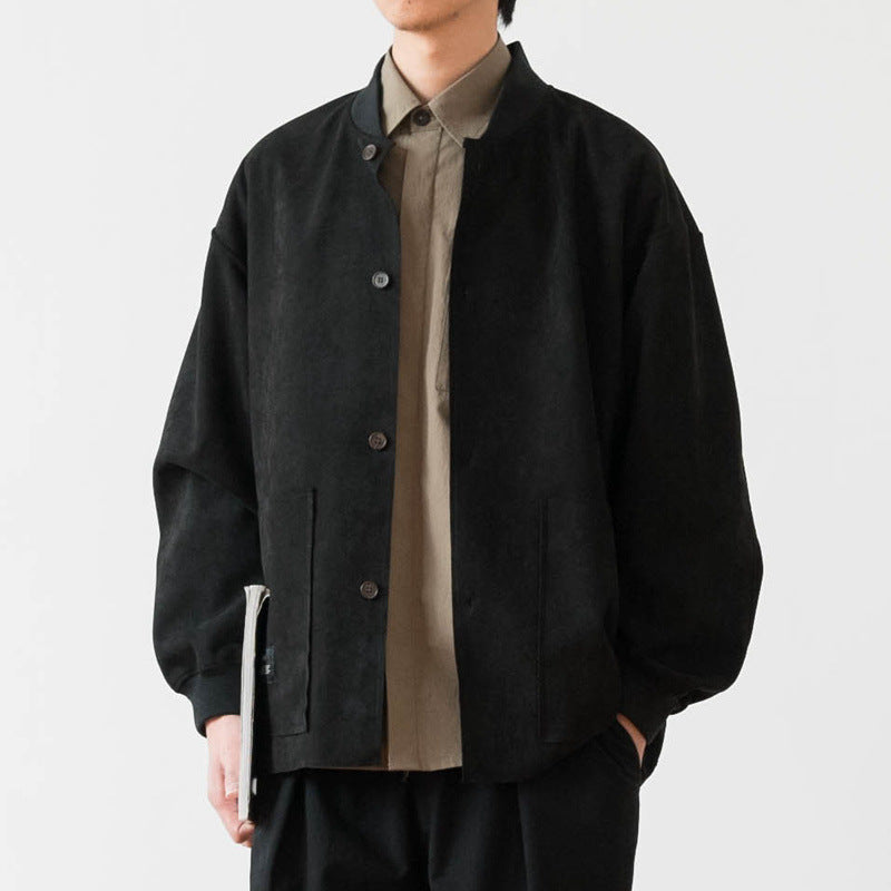 Herr Lös Överskjorta Tillverkad av Suede Imitation med Knapplist och Large Fram Fickor