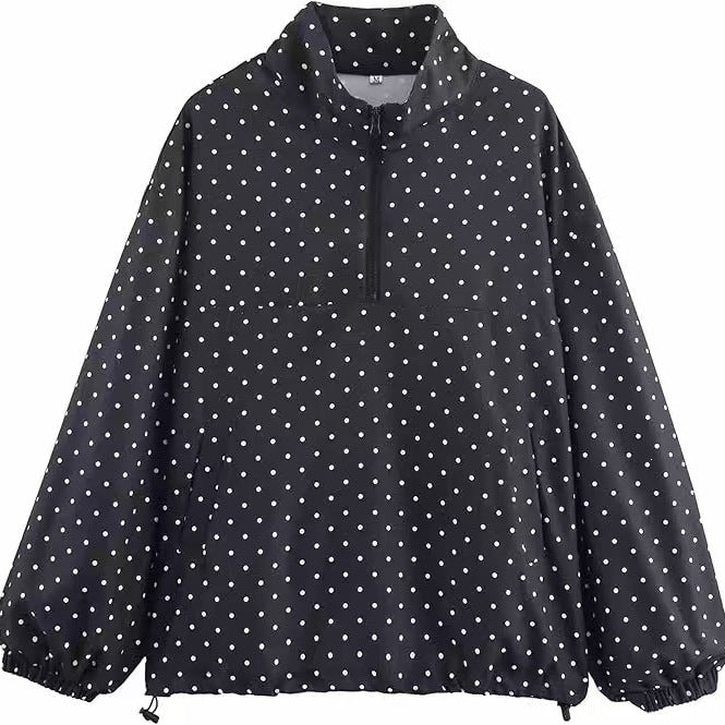 Dam Lätt Dotted Anorak med Halv Dragkedja och Dragsko