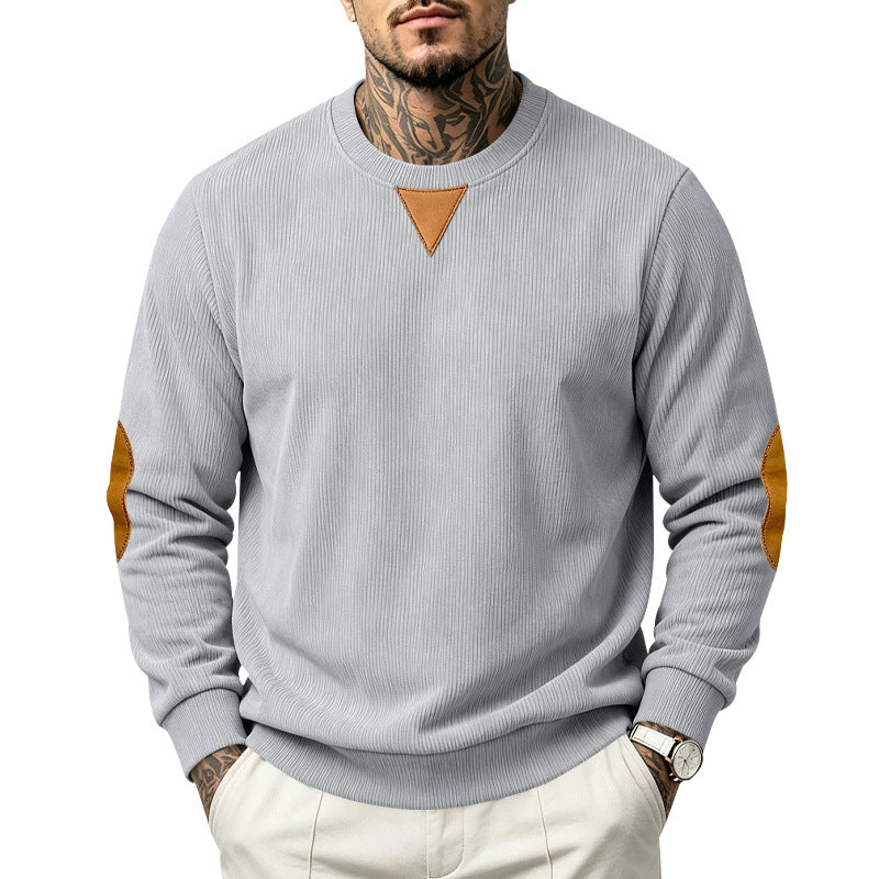 Herr Crew Neck College-Tröja med Fin Rib Structure och Elbow Lappar