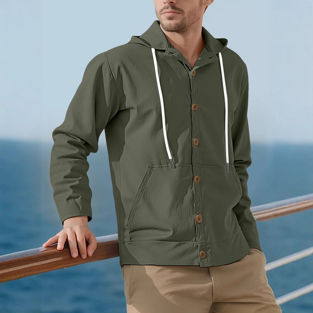 Herr Lätt Luvtröja Jacka med Knapplist, Känguruficka, och Dragsko