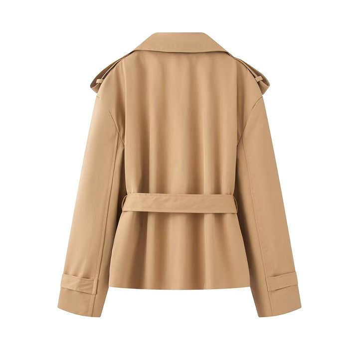 Dam Kort Trenchcoat med Wide Shawl Krage och Waist Tie Belt