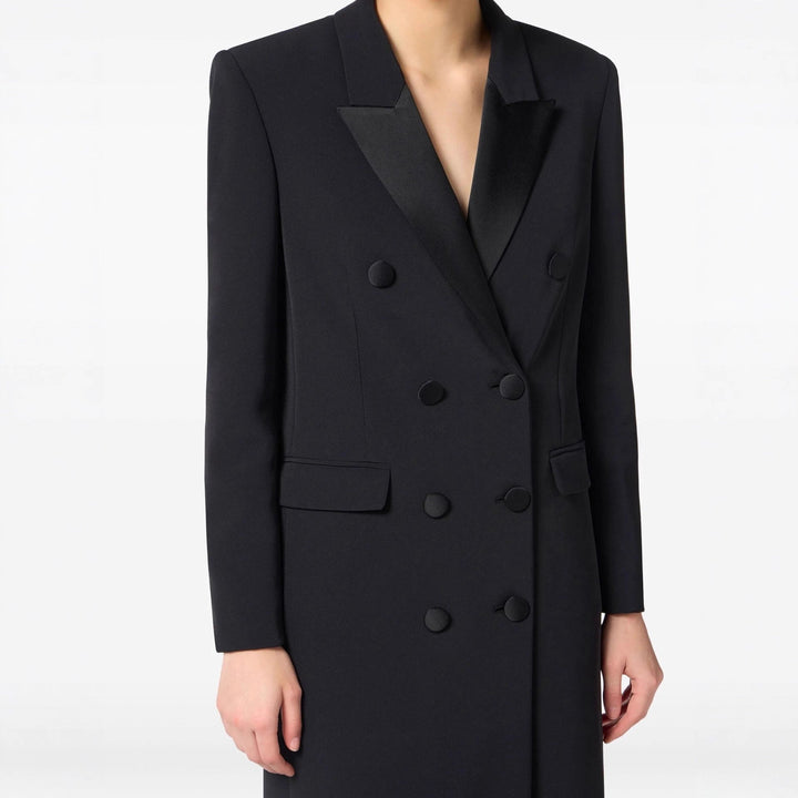 Dam double-breasted lång-skärning ull kappa med pointed lapel