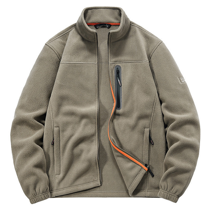 Herr fleece jacka med vindresistent microfleece, welded bröst dragkedja ficka, och elastiska muddar