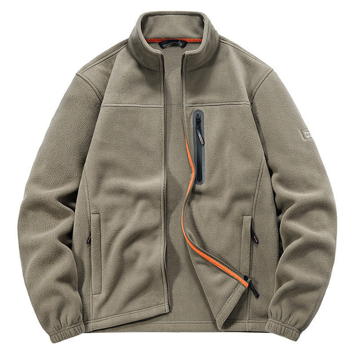 Herr fleece jacka med vindresistent microfleece, welded bröst dragkedja ficka, och elastiska muddar