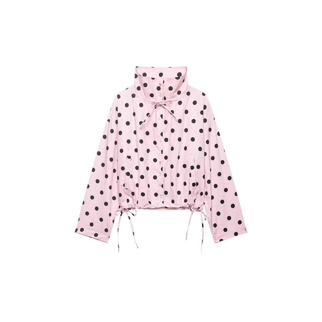Dam Prickig Prick Kort Övergångsjacka med Hög Stå Krage, Drawstring och Oversize Ärmar