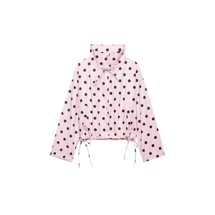 Dam Prickig Prick Kort Övergångsjacka med Hög Stå Krage, Drawstring och Oversize Ärmar