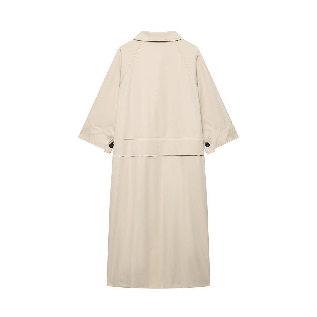 Dam Lätt Lång Trenchcoat med Three-Quarter Length Ärmar och Dold Knapp Knäppning