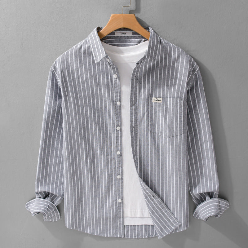 Herr Randig Layering Overshirt Tillverkad av Mjuk Bomullsblandning med A Kent Krage och Utanpå Bröstficka