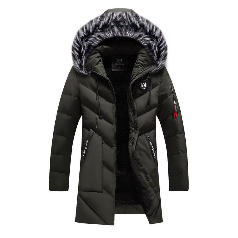 Herr Lång Quiltad Vinter Parkas med Teddyfoder och Huva