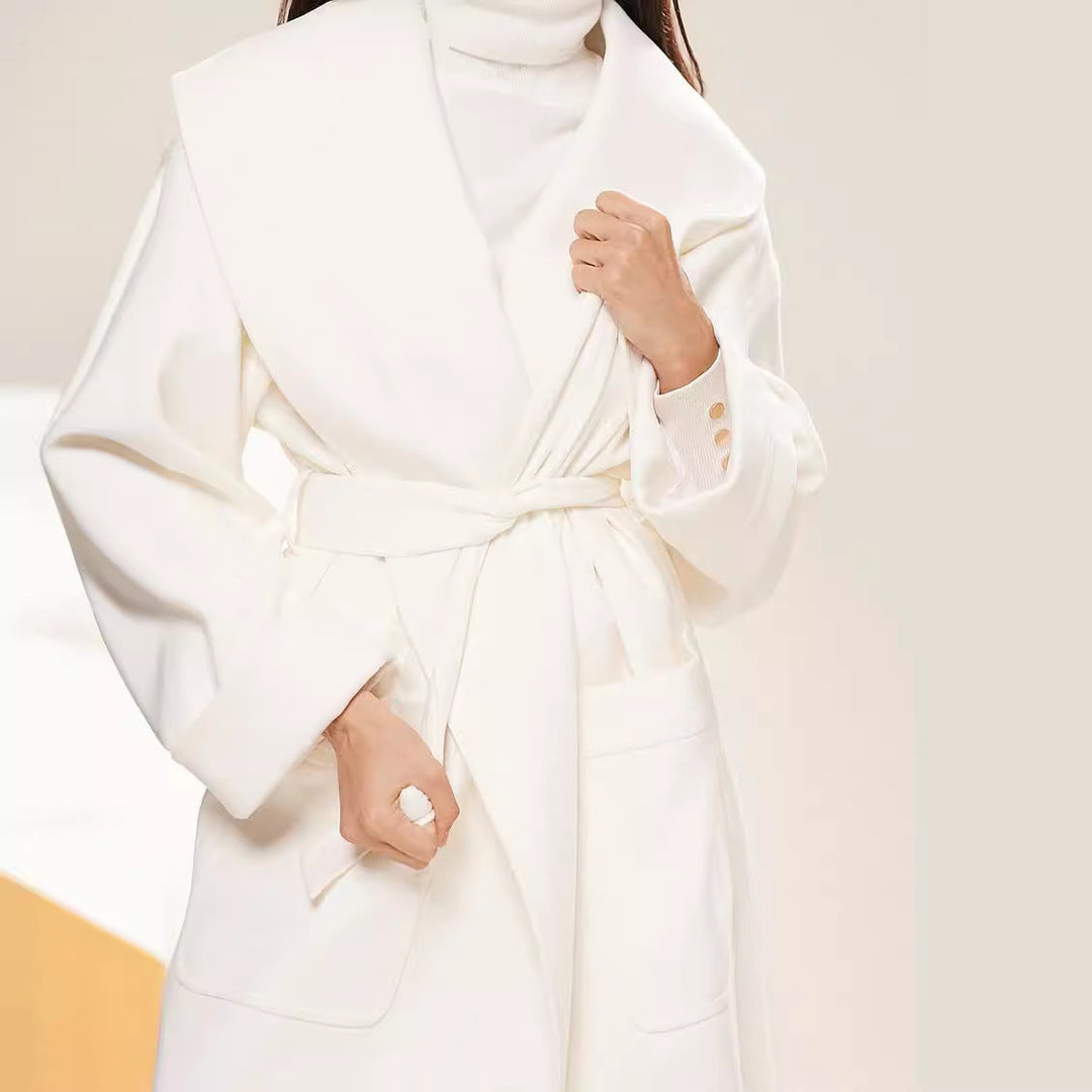 Dam lång oversize Wrap kappa med Generous Shawl krage och knytband