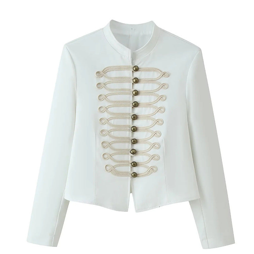 Dam Military Inspired kort Stand krage jacka med dekorativ Cords och Brass knappar