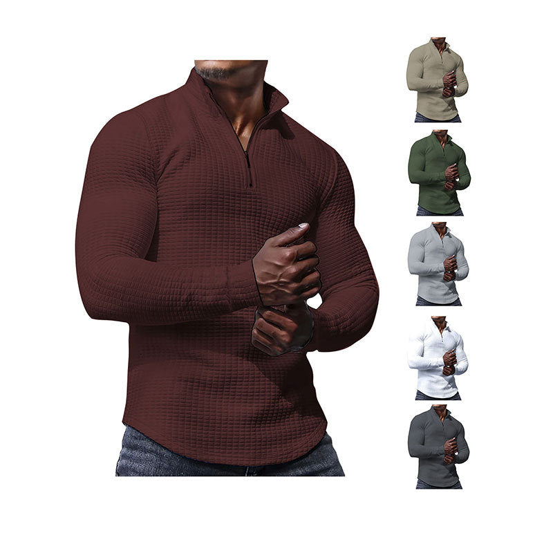 Herr Skräddarsydd Thermo Halv Dragkedja Pullover med Waffle Texture och Ståkrage