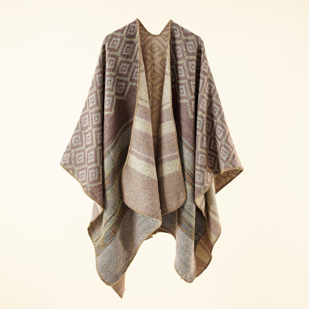 Dam Reversible Serape poncho i Jacquard Weave med Geometric Square mönster