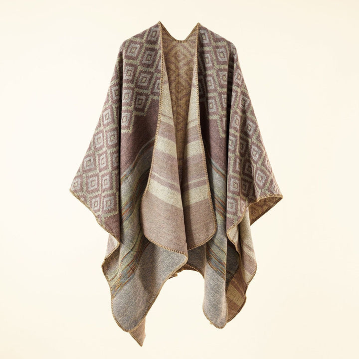 Dam Reversible Serape poncho i Jacquard Weave med Geometric Square mönster