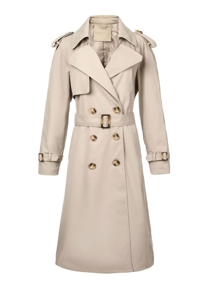 Dam lång Double-Breasted trenchcoat med midjebälte och Epaulettes