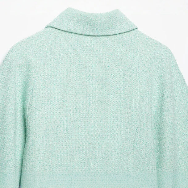 Dam Kort Bouclé Blouson med Dold Dragkedja och Skjort Krage