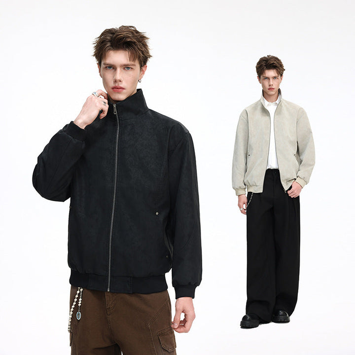 Herr Kunstleder-Blouson med Hög Ståkrage och Dold Dragkedja