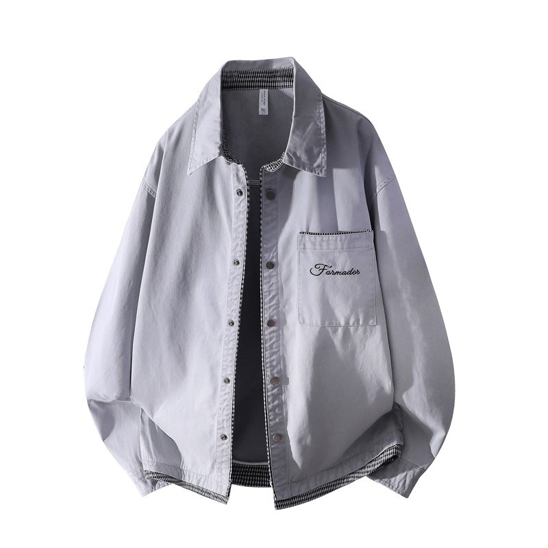 Unisex Oversize Skjortjacka med Contrasted Check Interior &amp; Chest Ficka