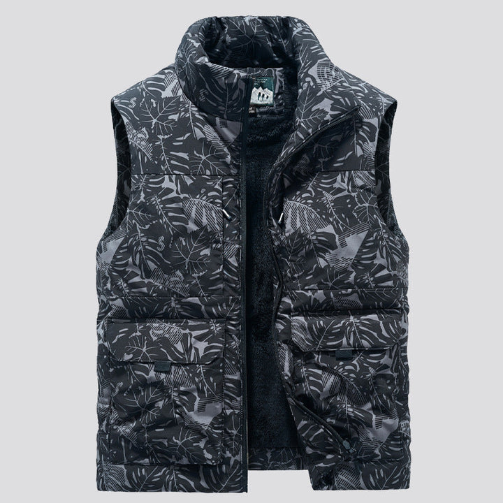 Herr Vadderad Sleeveless Utility Quiltad Väst med Teddyfoder och Large Lock Fickor