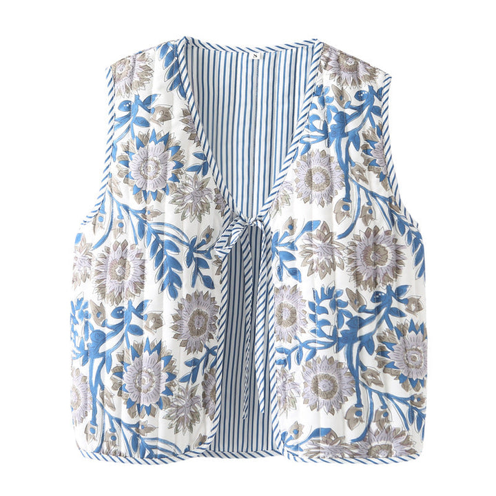 Dam quiltad patchwork väst med tie och V-neck