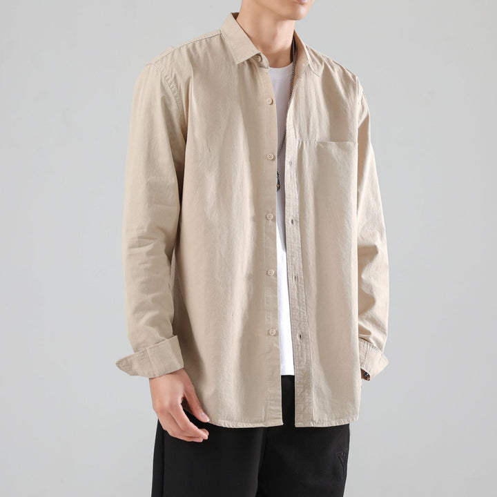 Herr Lös Bomull Overshirt med Bröstficka och Ljus Struktur