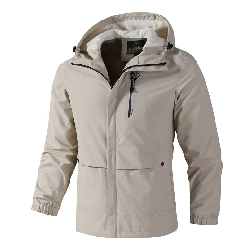Herr vattentät softshell regnjacka med huva, Bröst Dragkedja och Fleece Inner Krage