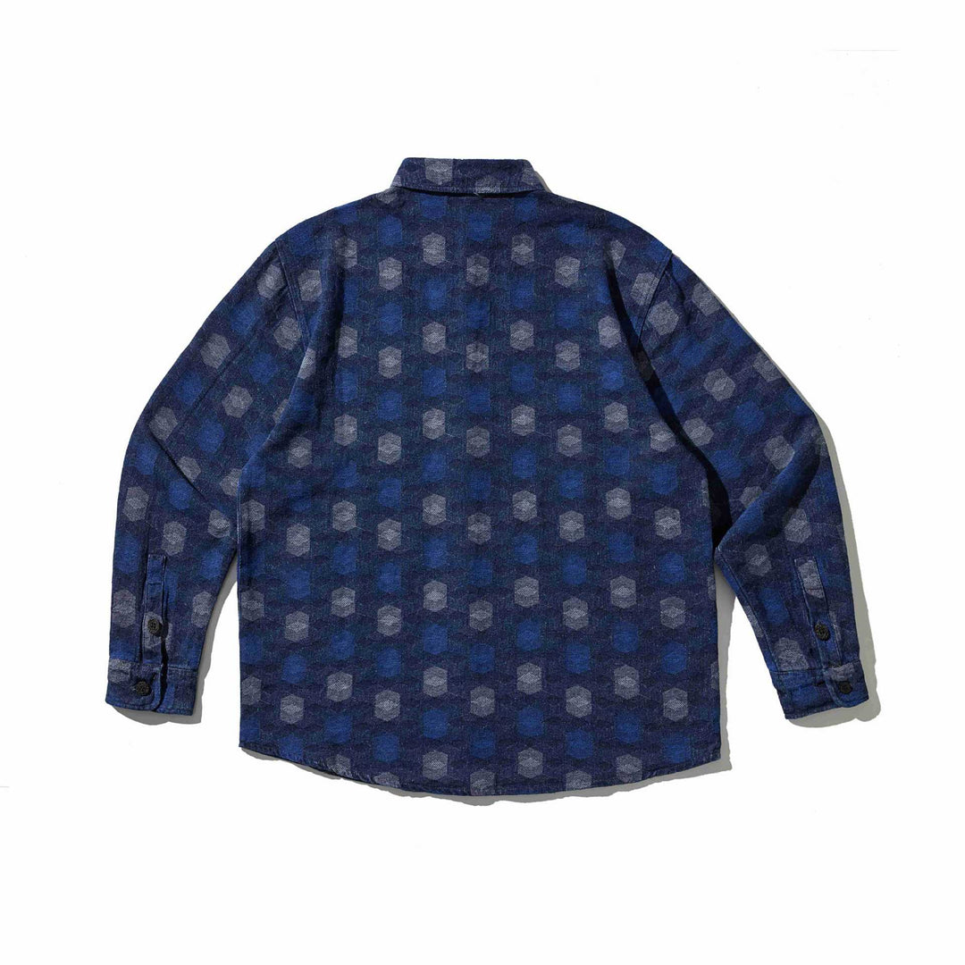 Herr skjortjacka i denim look med geometric jacquard mönster