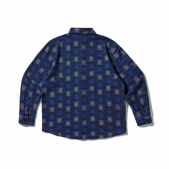 Herr skjortjacka i denim look med geometric jacquard mönster