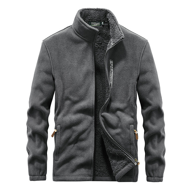 Herr Thermo Fleece Jacka med Double-Layered Sherpa Inre Foder och Standing Krage