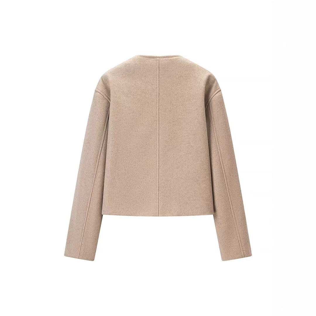 Dam kort skärning ull Mix Boxy jacka med Asymmetrical knappslå