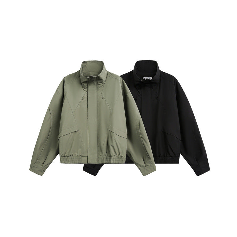 Unisex Kort Jacka i Minimalistisk Tech Fabric med Funnel Krage och Dold Knäppslå