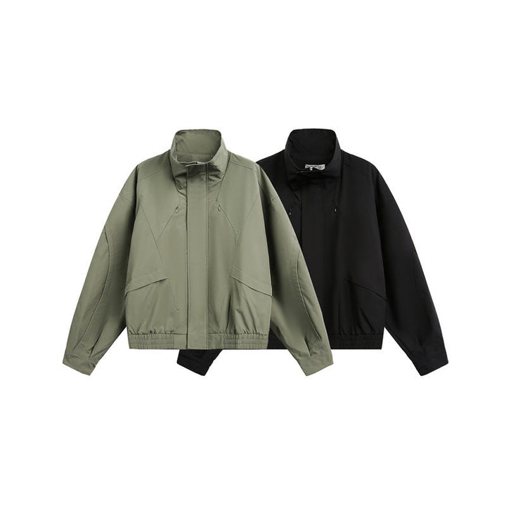 Unisex Kort Jacka i Minimalistisk Tech Fabric med Funnel Krage och Dold Knäppslå