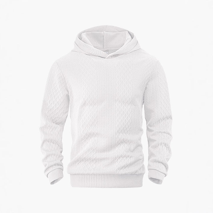 Herr Strukturerad Funnel Neck Pullover med Huva och Honeycomb Jacquard