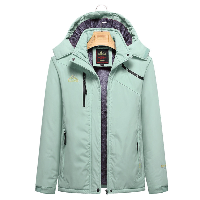 Dam kviltad vinterjacka med fleecefoder, Removable huva, och vattentät softshell ytter Layer