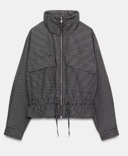 Dam Kort Jacka med Waist Drawstring, Stå Krage och Patch Fickor