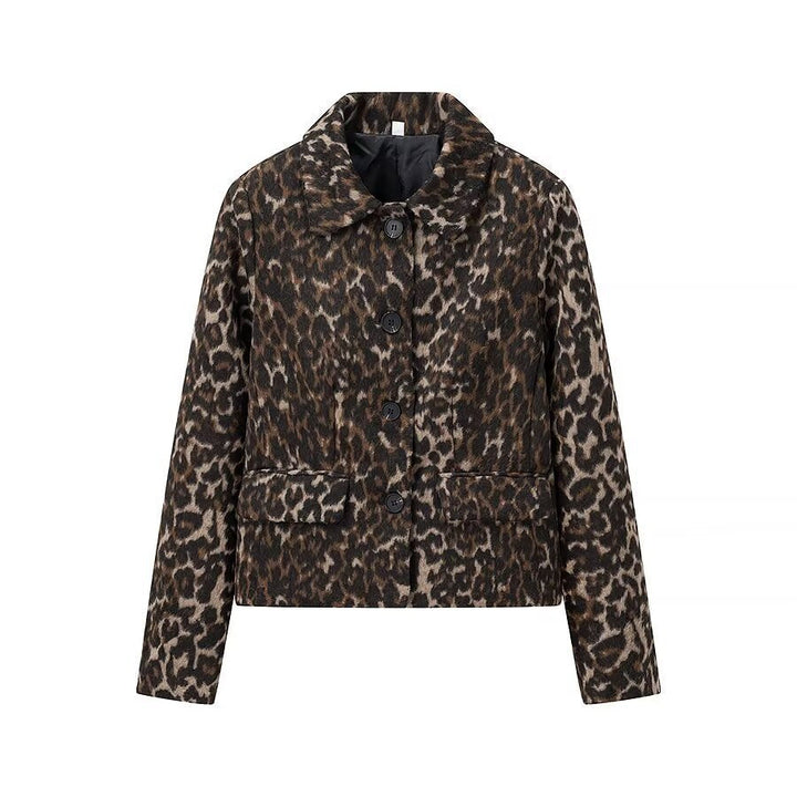 Dam Boxy kort jacka med Leopard tryck, skjortkrage och utanpåfickor