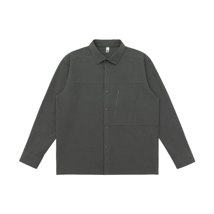 Unisex Oversized Skjorta Jacka i Utility Stil med Concealed Tryckknappsslå och Diagonal Dragkedja Ficka