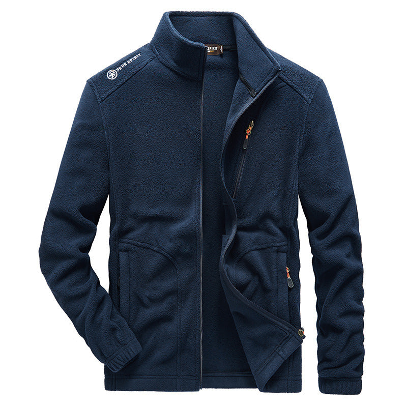 Herr Micro Fleece Utomhus Jacka med Stående Krage, Full-Length Dragkedja, och Zip Fickor