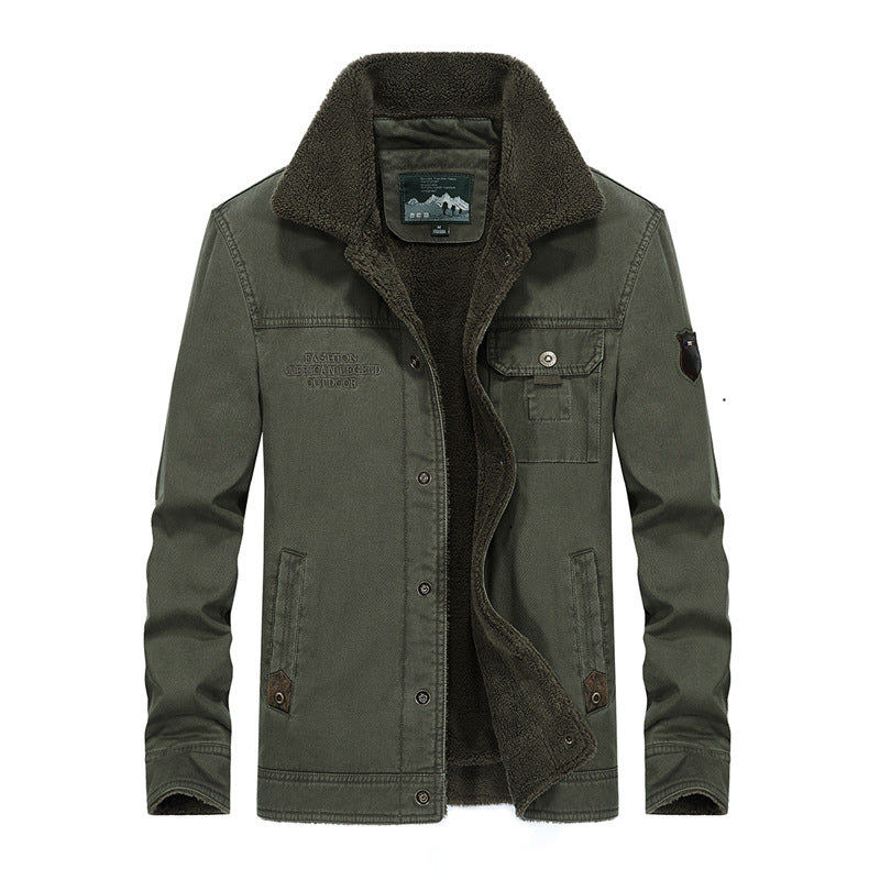 Herr Sherpa-Fodrad Canvas Trucker Jacka med Termisk Foder och Bröstfickor