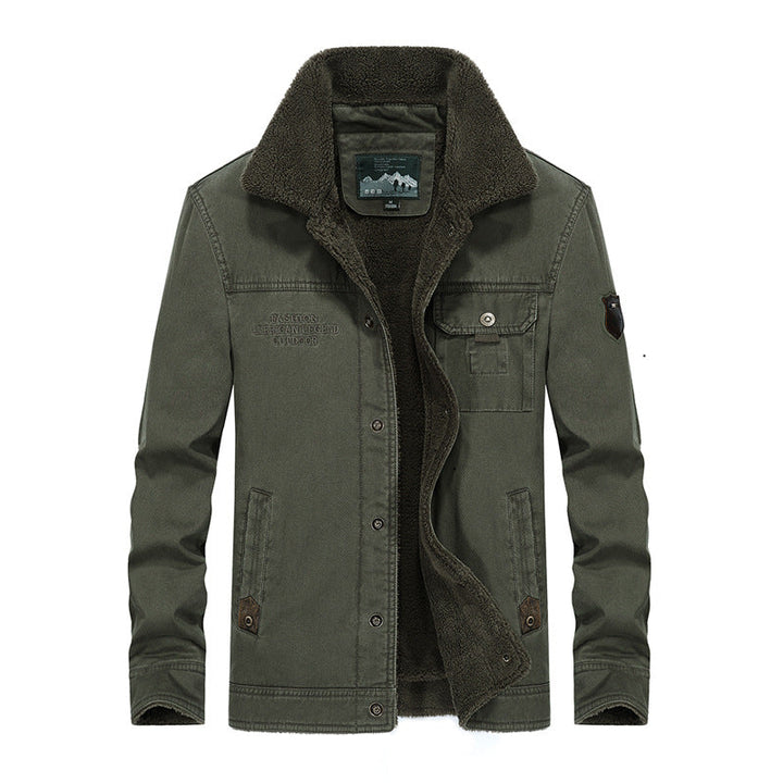Herr Sherpa-Fodrad Canvas Trucker Jacka med Termisk Foder och Bröstfickor