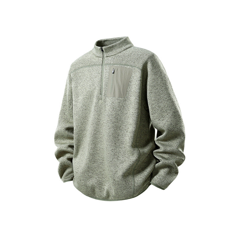 Herr Halbzip-Fleecepullover med Brustreißverschlusstasche och Ståkrage