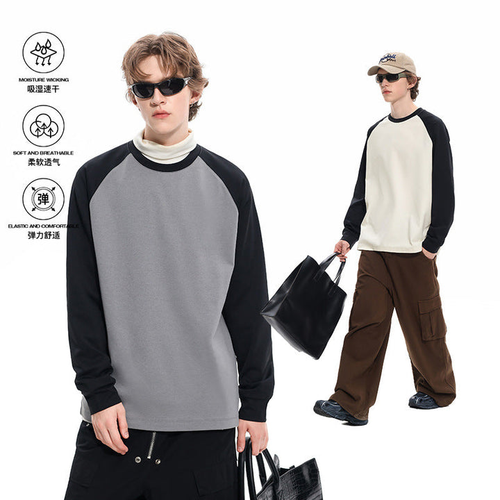 Herr Oversized Raglan College-Tröja med Färg Blocking och Ribbstickade Muddar