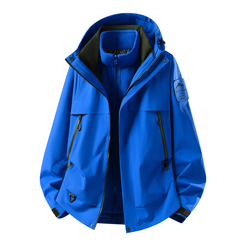 Herr modular vattentät utomhusjacka med avtagbar fleece inner jacka, huva, och fickor med dragkedja