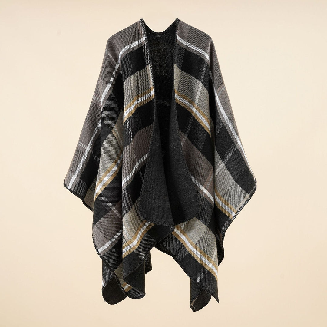Dam Oversize Rectangle poncho i Cape look med Overlock fåll och Check mönster