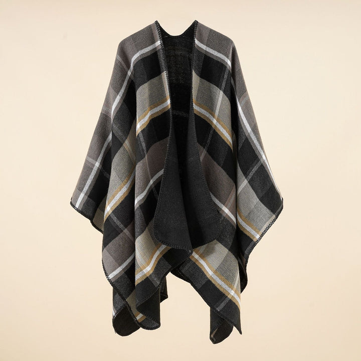 Dam Oversize Rectangle poncho i Cape look med Overlock fåll och Check mönster