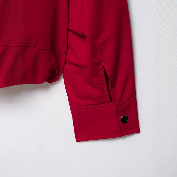 Dam Kort Blouson med Hög Stå Krage, Drawstring och Elastic Nederkant