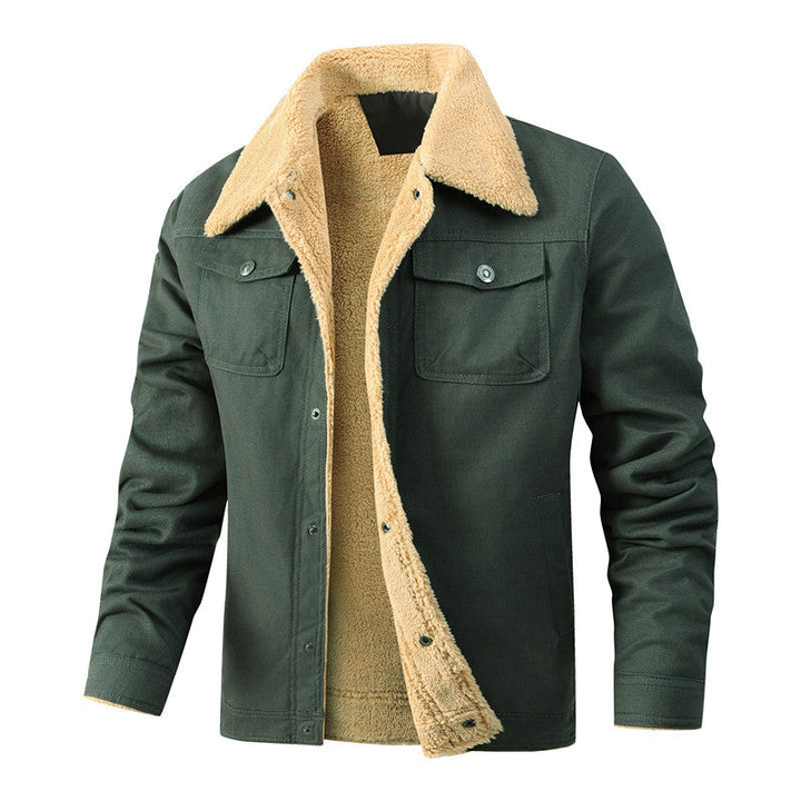 Herr Sherpa-Fodrad Canvas Jacka med Skjortkrage