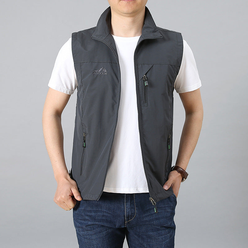 Herr Lätt Technical Utility Väst med Zippered Bröstficka och Wind-Resistant Skal